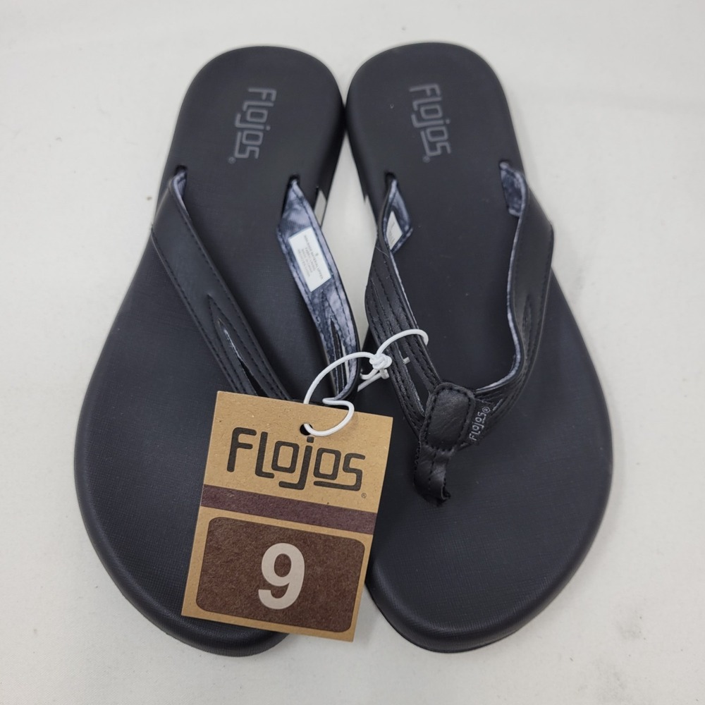 Flojos Sandals Mens Size 9 Black Thong Memory Foam Slip On Beach Sandals